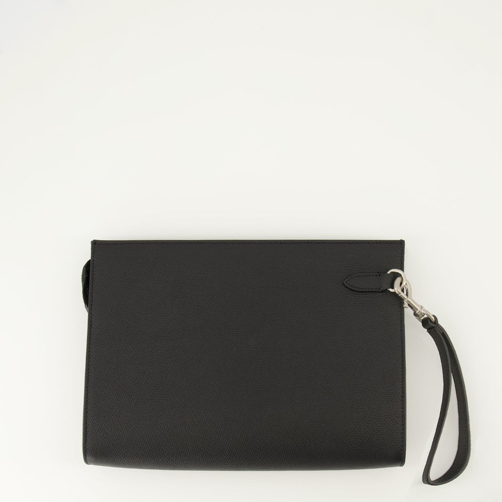 VLogo Pouch, Valentino accessory, textured leather pouch, black leather pouch, designer zip pouch