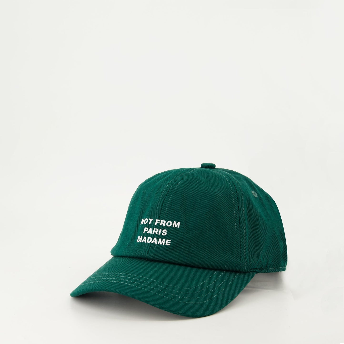 green slogan cap, embroidered logo cap, Drôle De Monsieur cap, cotton cap, adjustable fit cap