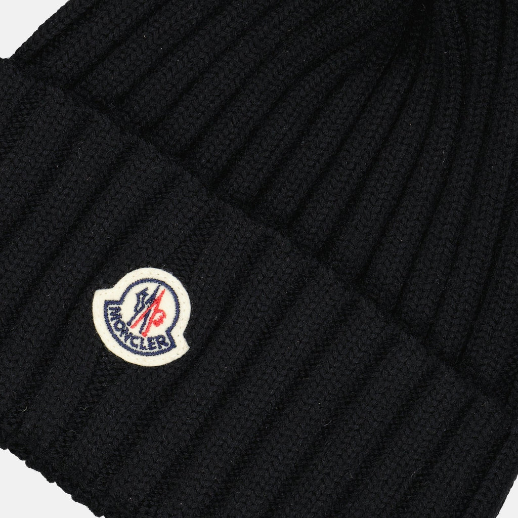 Moncler, beanie, pompom, black knit, luxury accessory