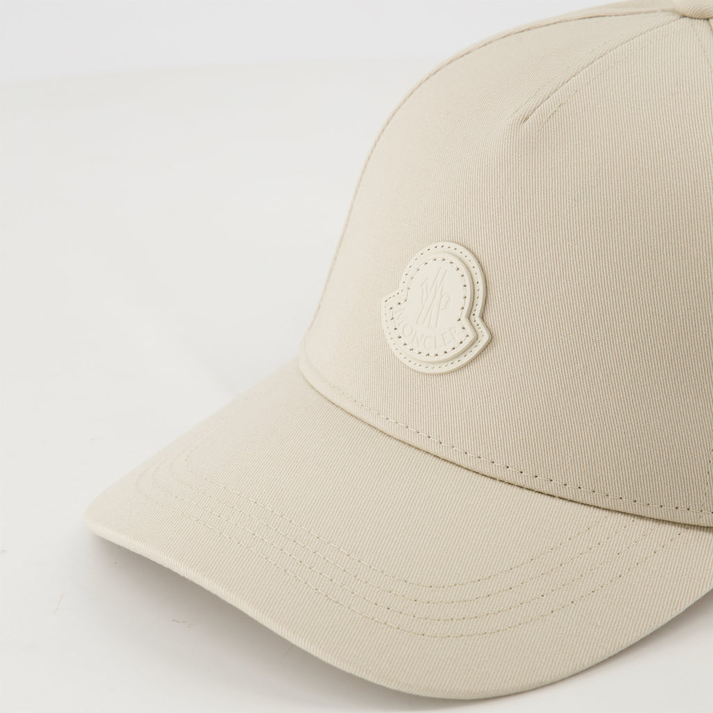 beige leather cap, adjustable logo cap, Moncler cap, cotton gabardine hat, Spring-Summer accessory