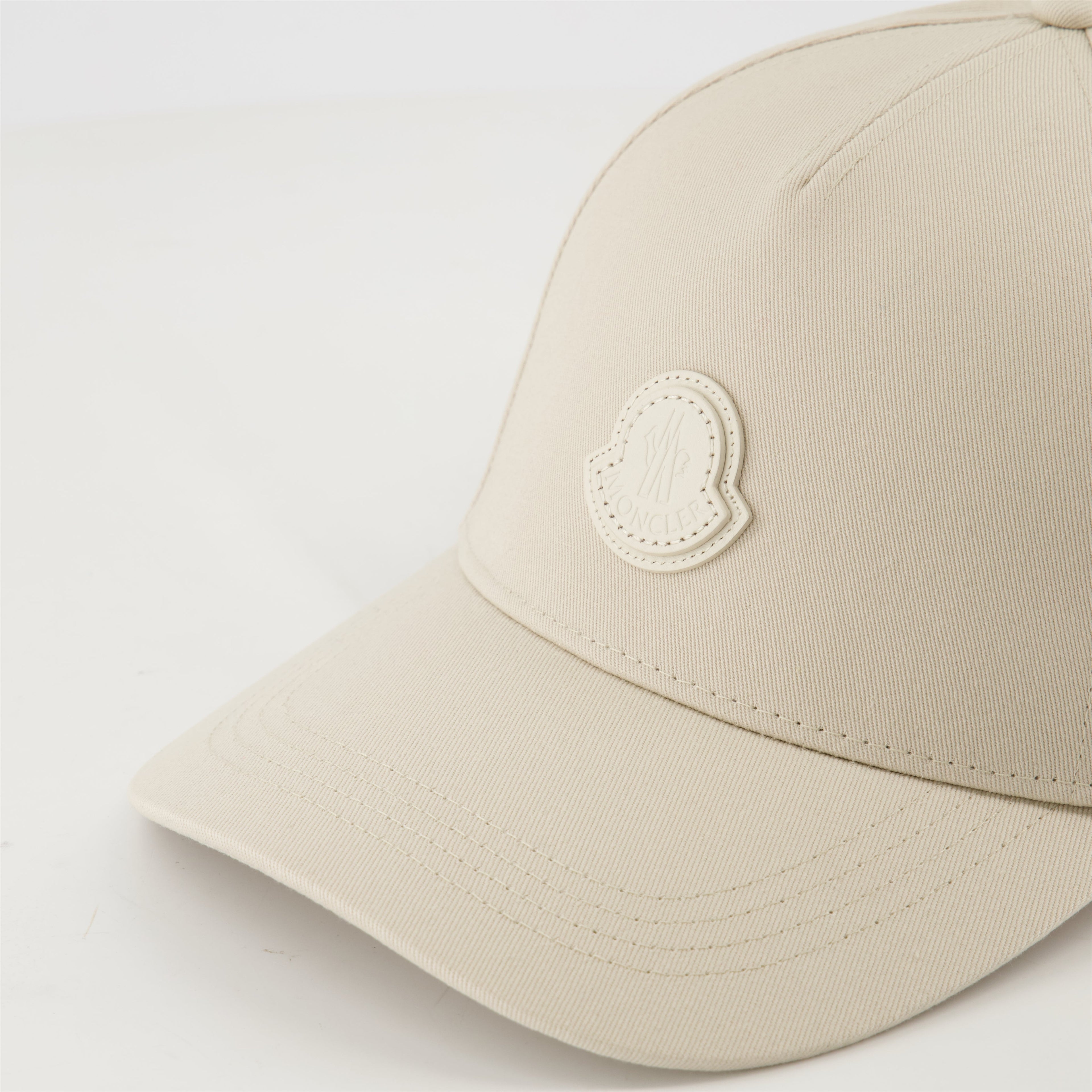beige leather cap, adjustable logo cap, Moncler cap, cotton gabardine hat, Spring-Summer accessory
