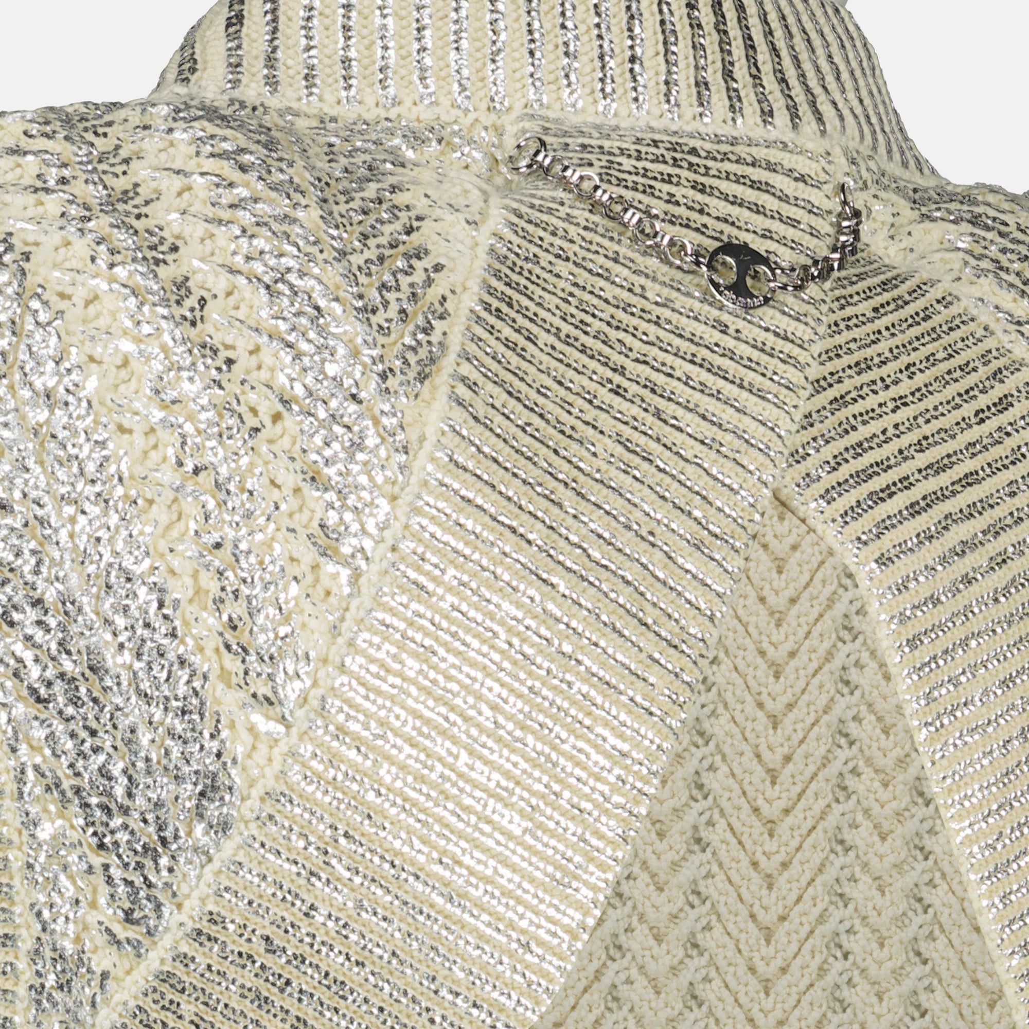 sleeveless top, Rabanne knitwear, beige top, silver details, Spring-Summer fashion