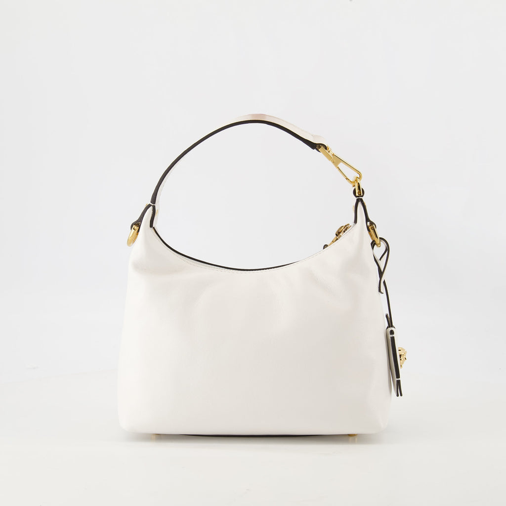 Hobo bag, Versace bag, white leather bag, luxury accessories, women's handbag
