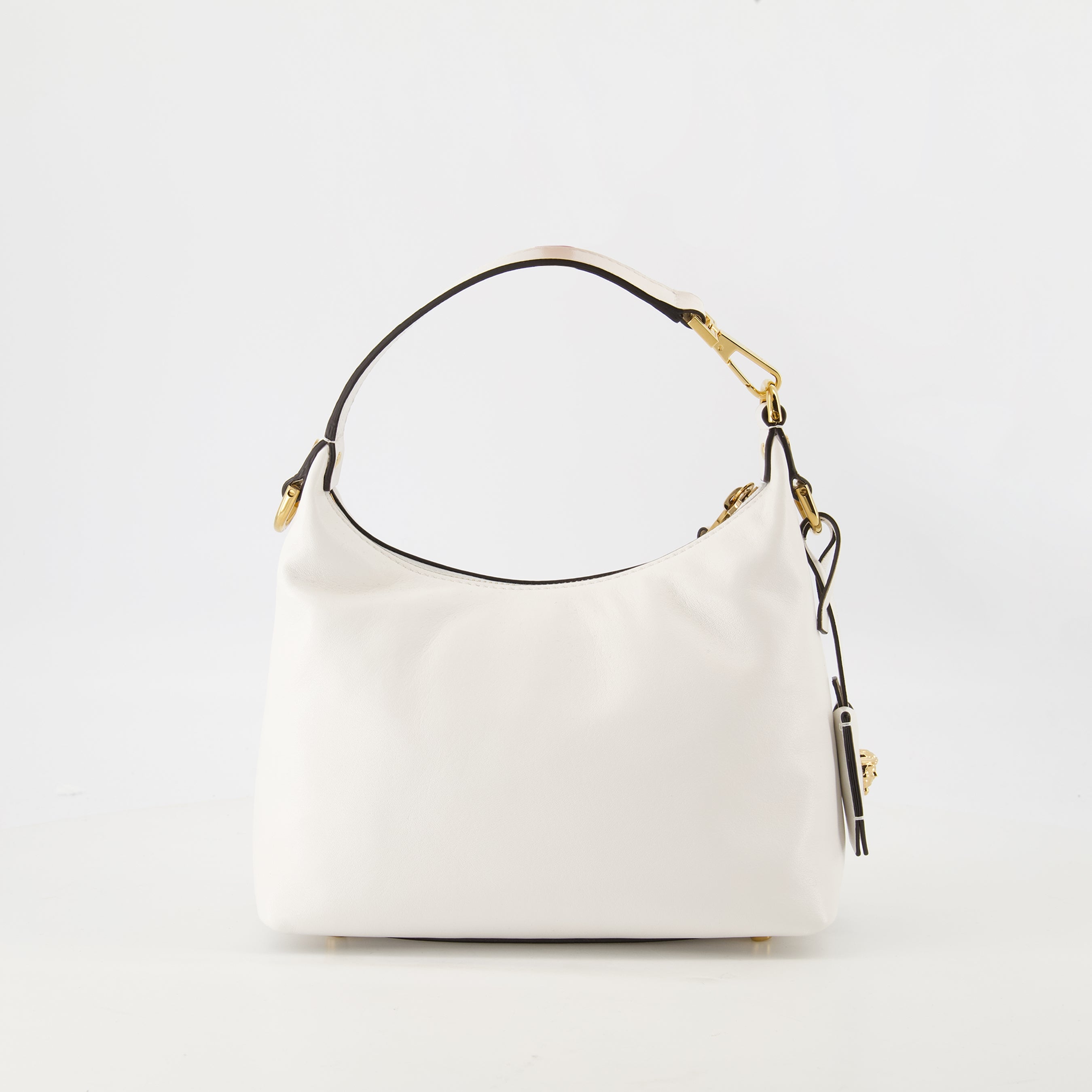 Hobo bag, Versace bag, white leather bag, luxury accessories, women's handbag