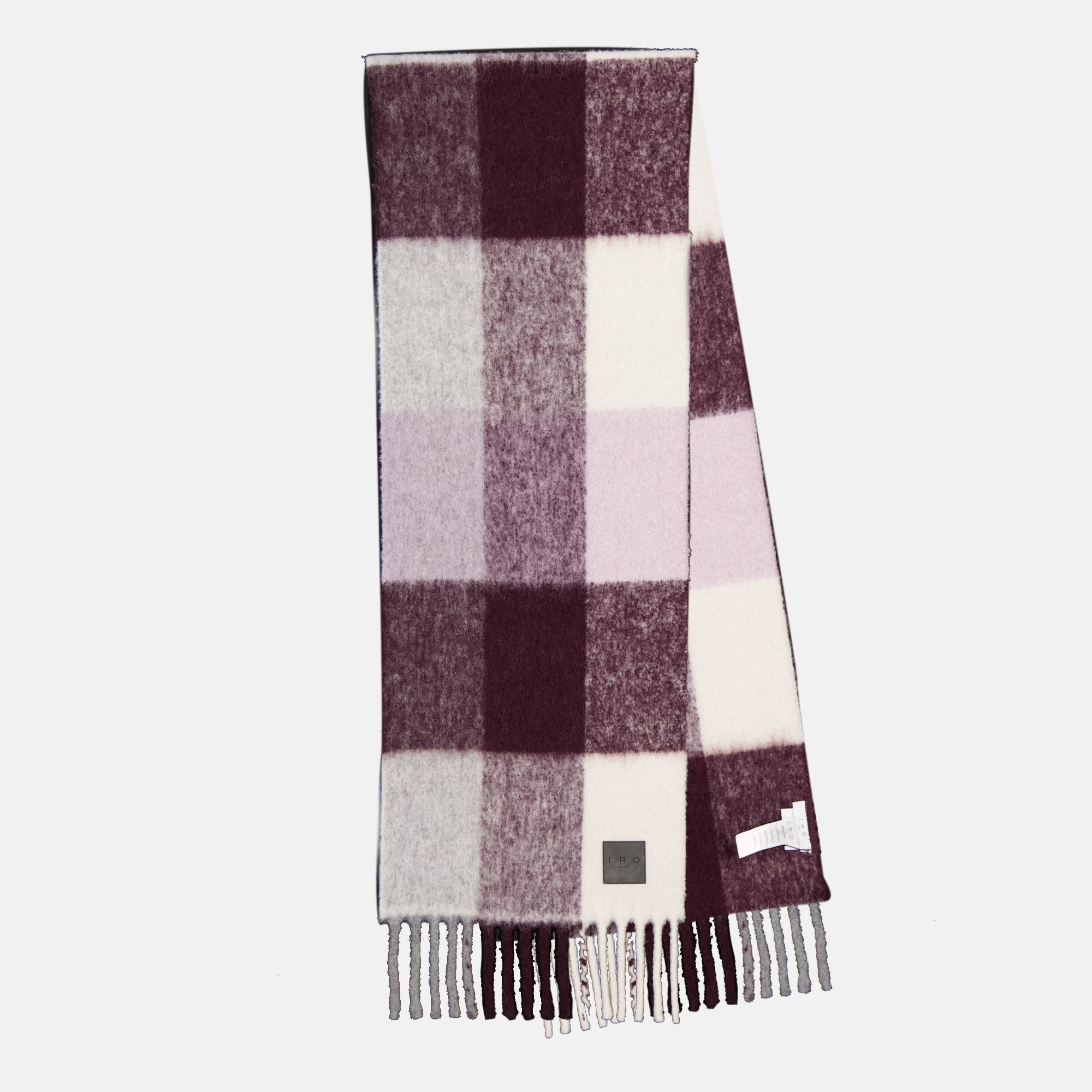 checkered scarf, Iro scarf, alpaca blend accessory, fringed edge scarf, Autumn Winter fashion