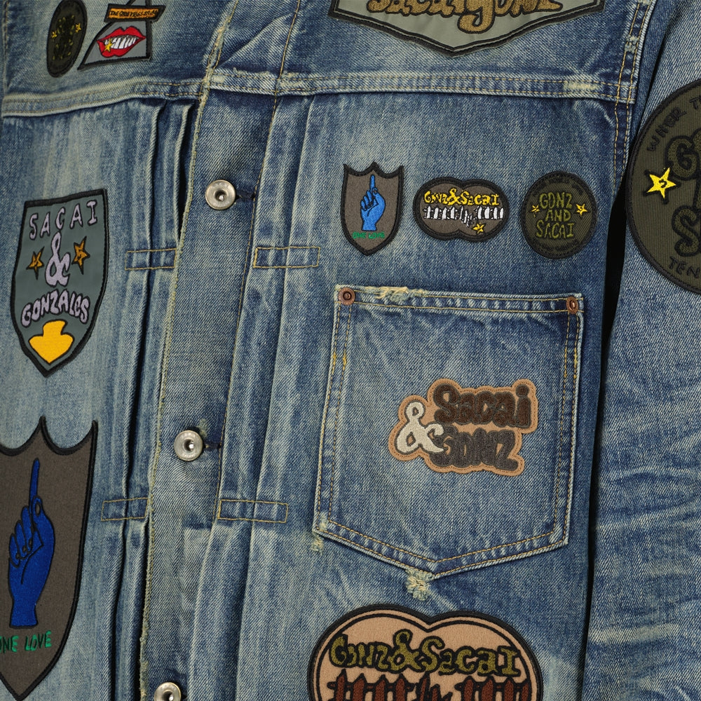 denim jacket, Sacai, blue jacket, fashion patches, luxury outerwear