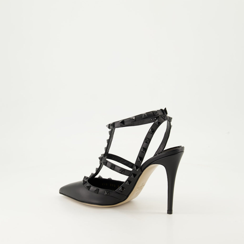 Black leather heels, Rockstud, Valentino Garavani, luxury footwear, boutique high-end