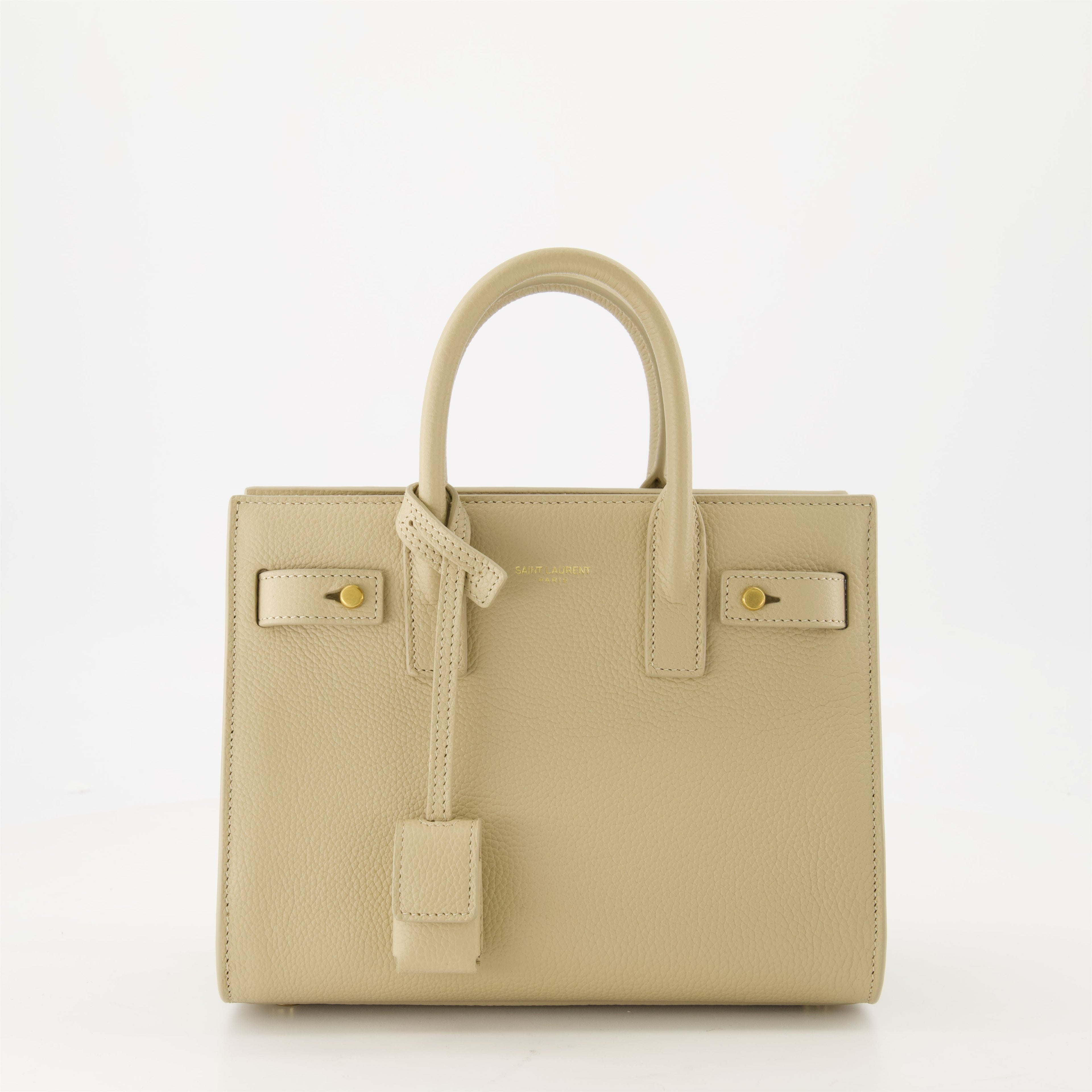 beige day bag, Saint Laurent bag, grained leather bag, designer accessories, elegant handbag