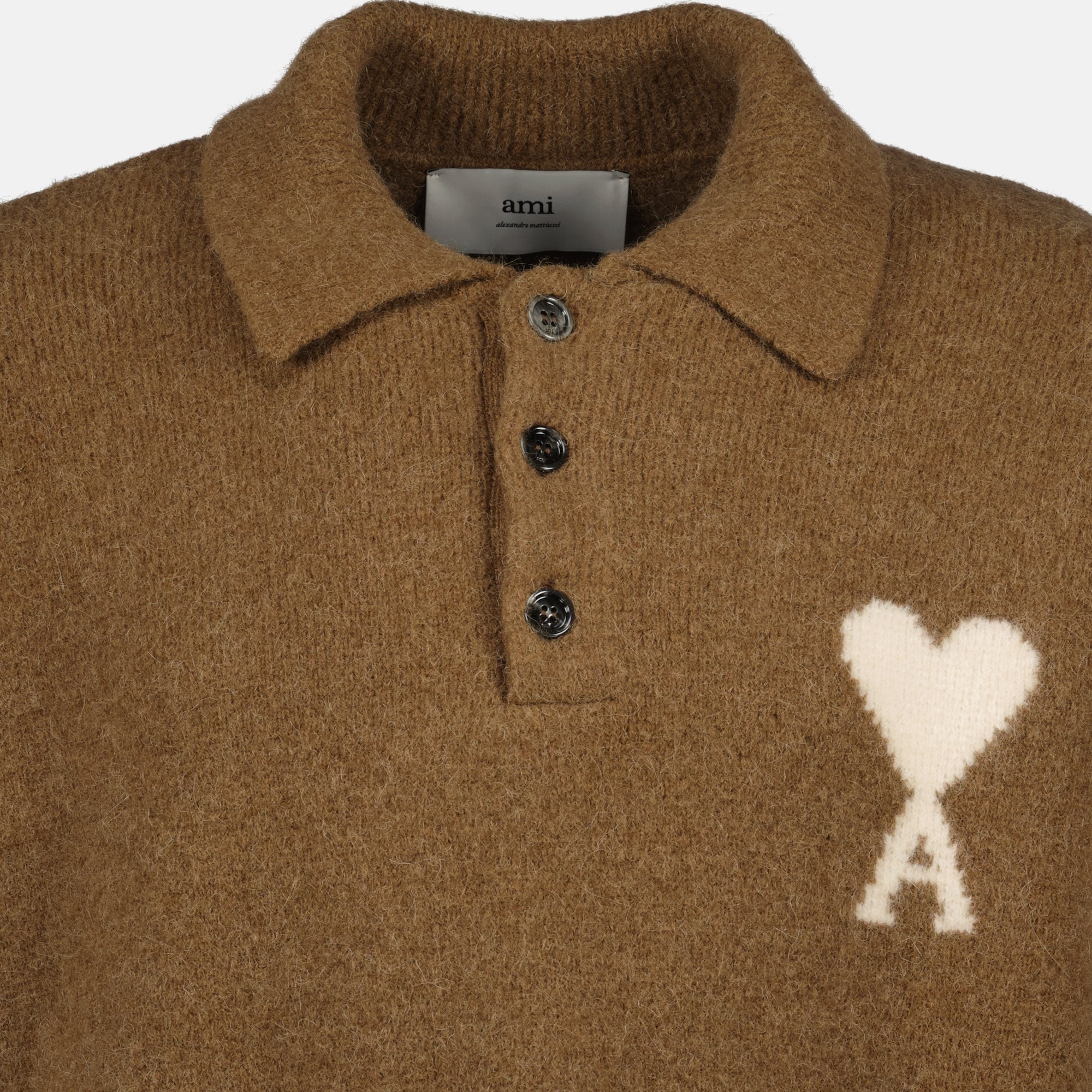 AMI Paris polo, brown alpaca polo, long sleeve polo, versatile sweater, unisex fashion piece