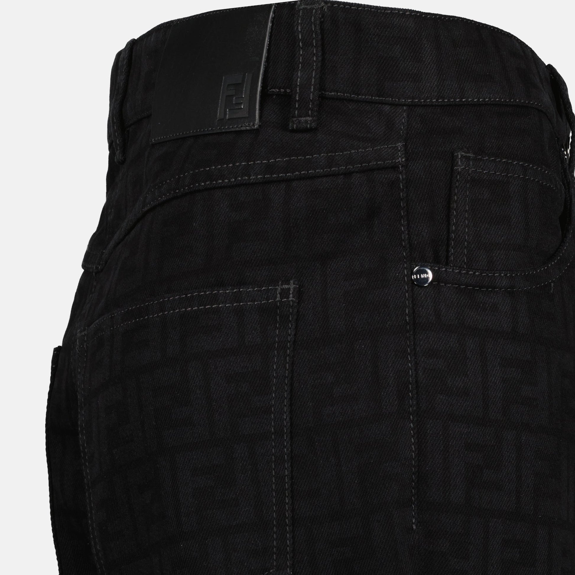 FF Jeans, Black Denim, Straight-Leg, Laser-Cut Design, Five Pockets