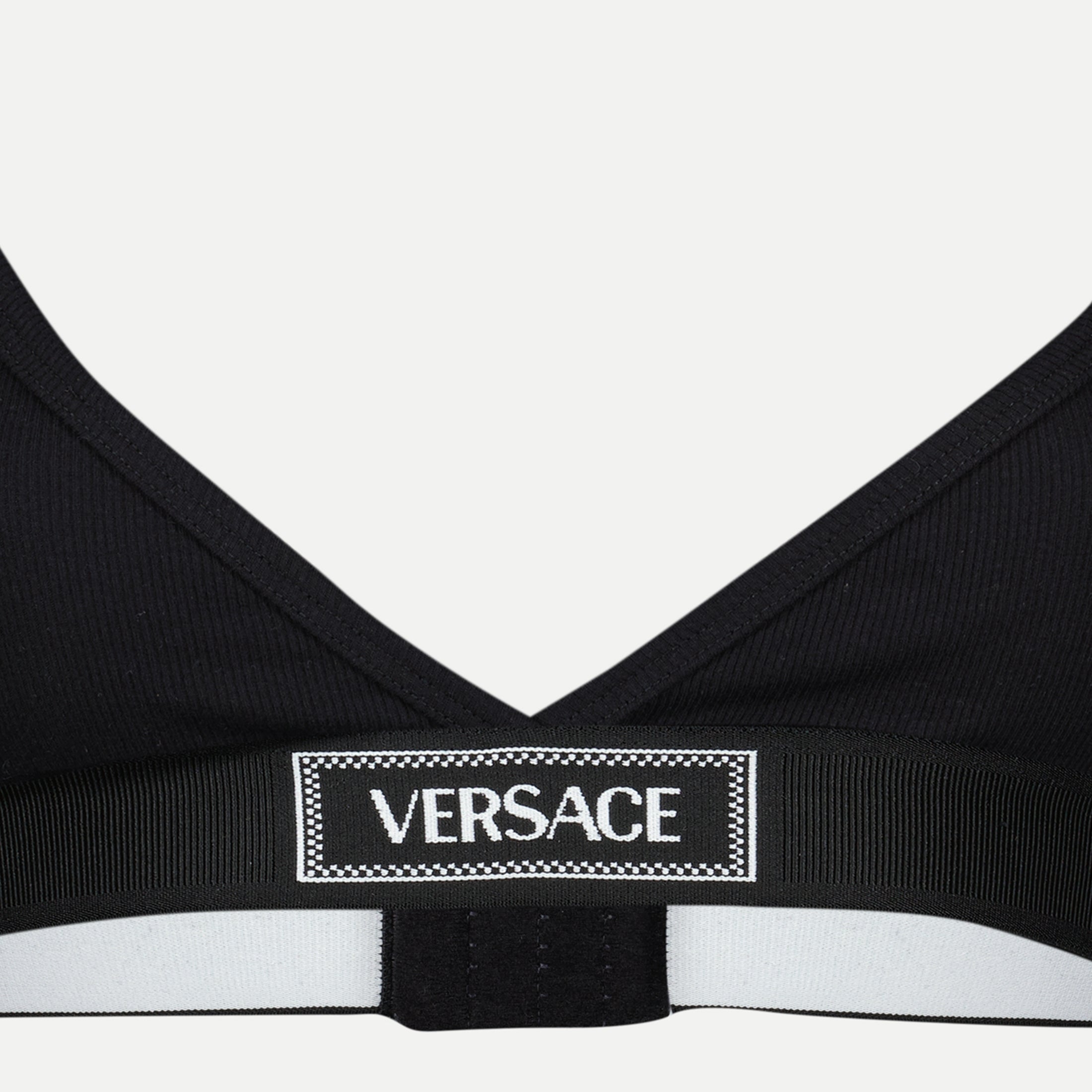 Vintage logo bra, Versace bra, black bra, stretch cotton bra, embroidered bra