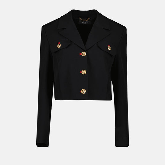 Versace wool blazer, elegant wool jacket, luxury women's blazer, Versace Autumn-Winter 2024, black blazer