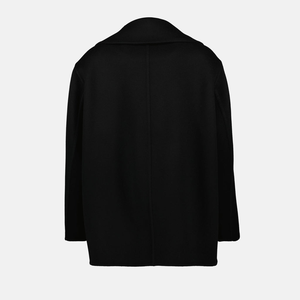 black wool coat, Saint Laurent, oversized coat, double-breasted coat, Autumn-Winter collection
