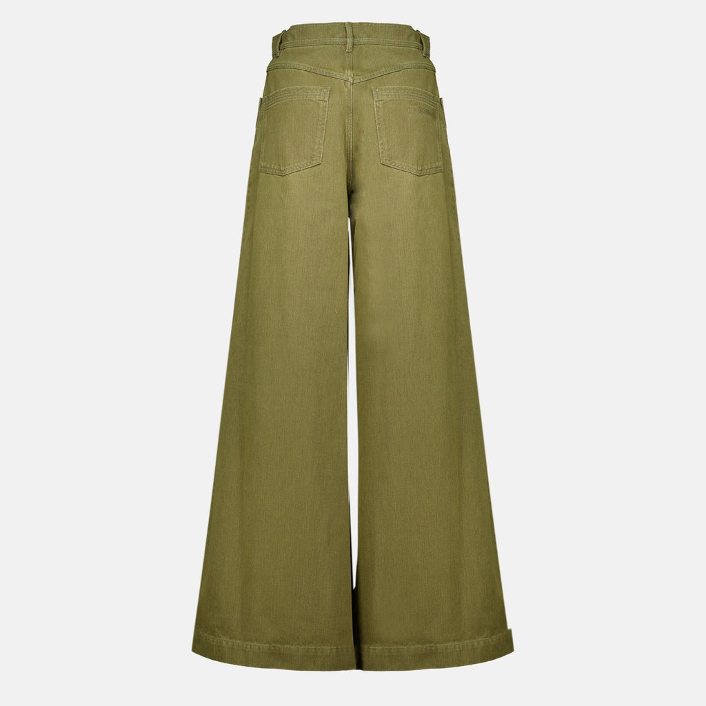 Khakifarbene Baumwollhose mit weitem Bein