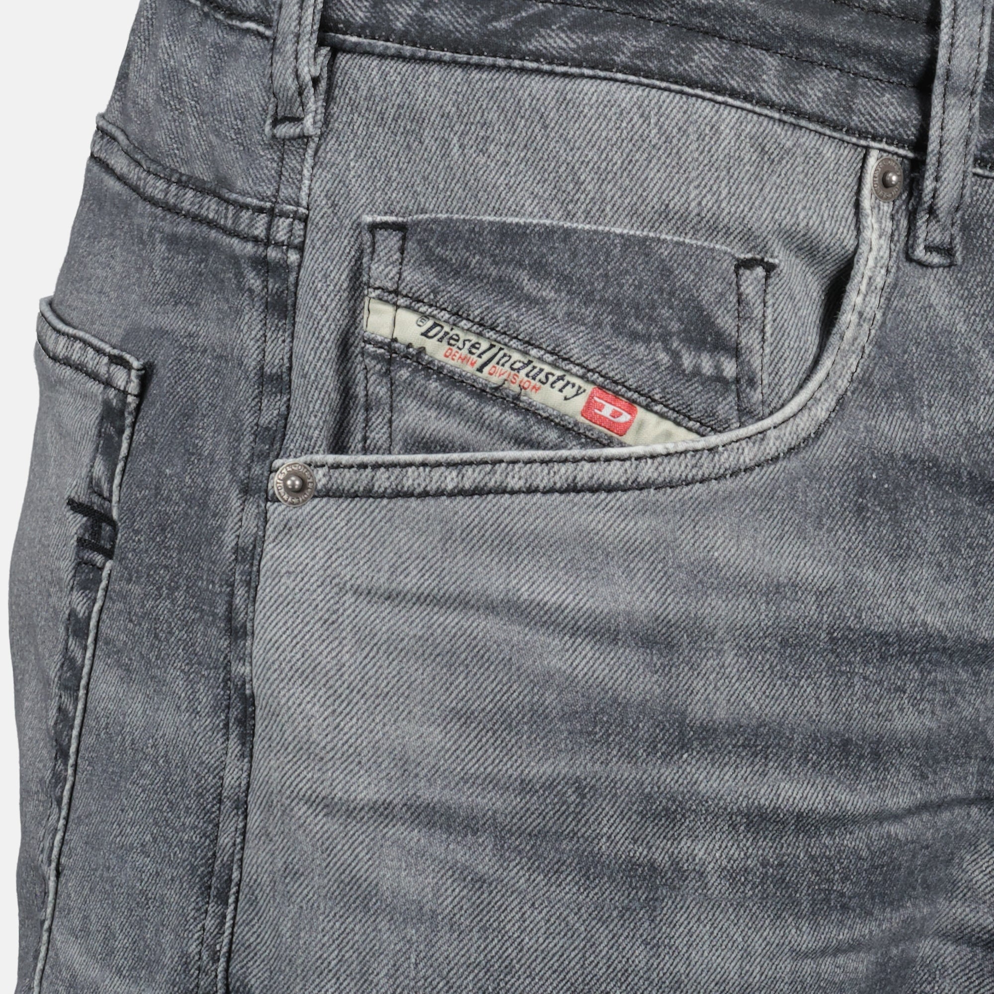 Diesel jeans, grey denim, slim fit jeans, five-pocket denim, casual wear