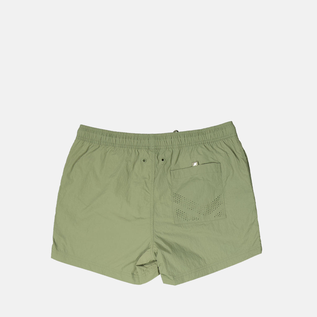 swim shorts, K-Way swimwear, quick-dry swim shorts, seersucker fabric, kaki swim trunks