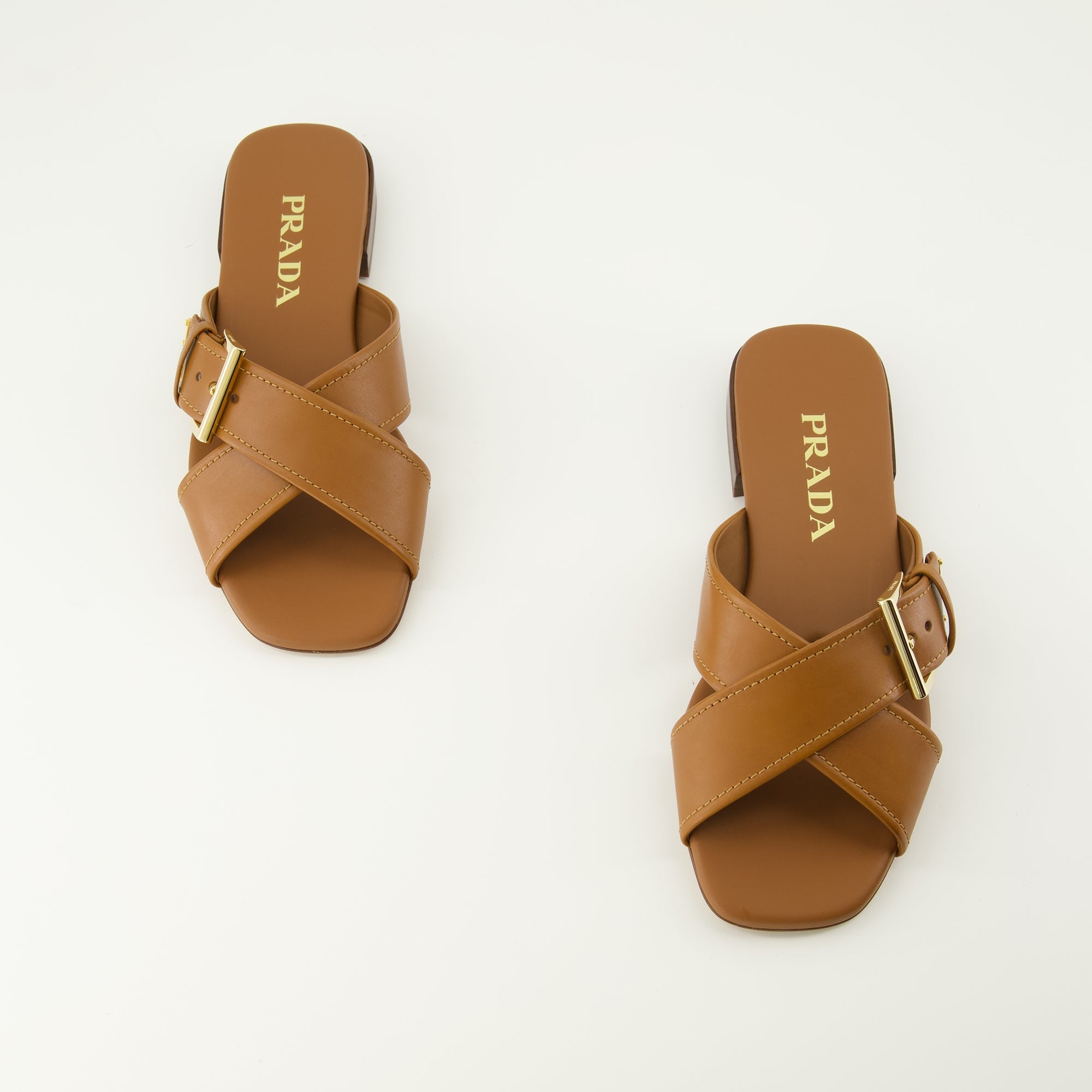 brown leather sandals, Prada shoes, square toe sandals, adjustable fit footwear, calfskin leather sandals
