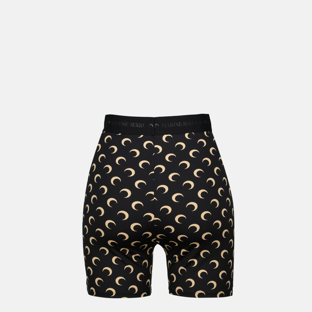 Moon print cycling shorts, Marine Serre shorts, high waist shorts, polyamide athletic wear, Fall-Winter 2025 collection