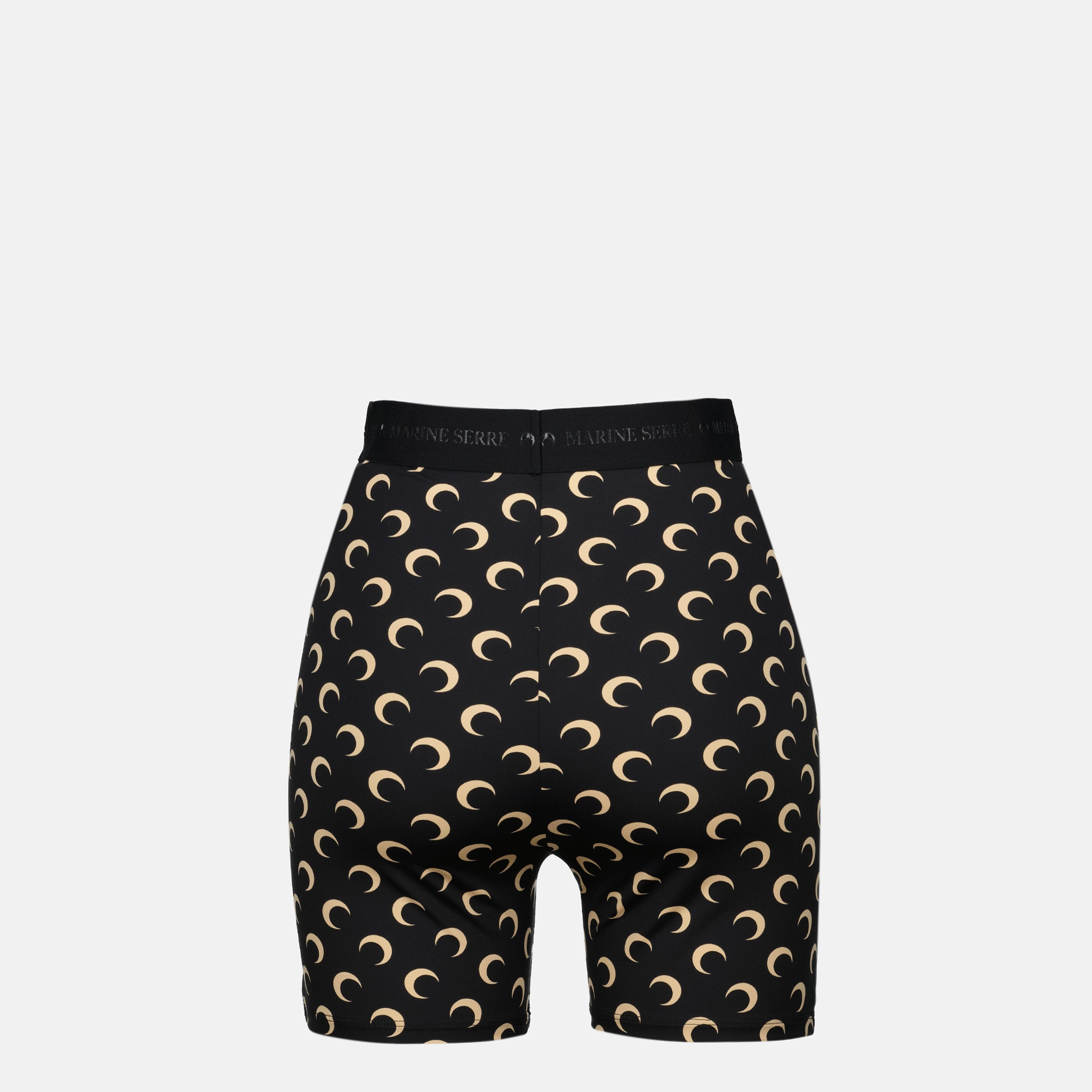 Moon print cycling shorts, Marine Serre shorts, high waist shorts, polyamide athletic wear, Fall-Winter 2025 collection