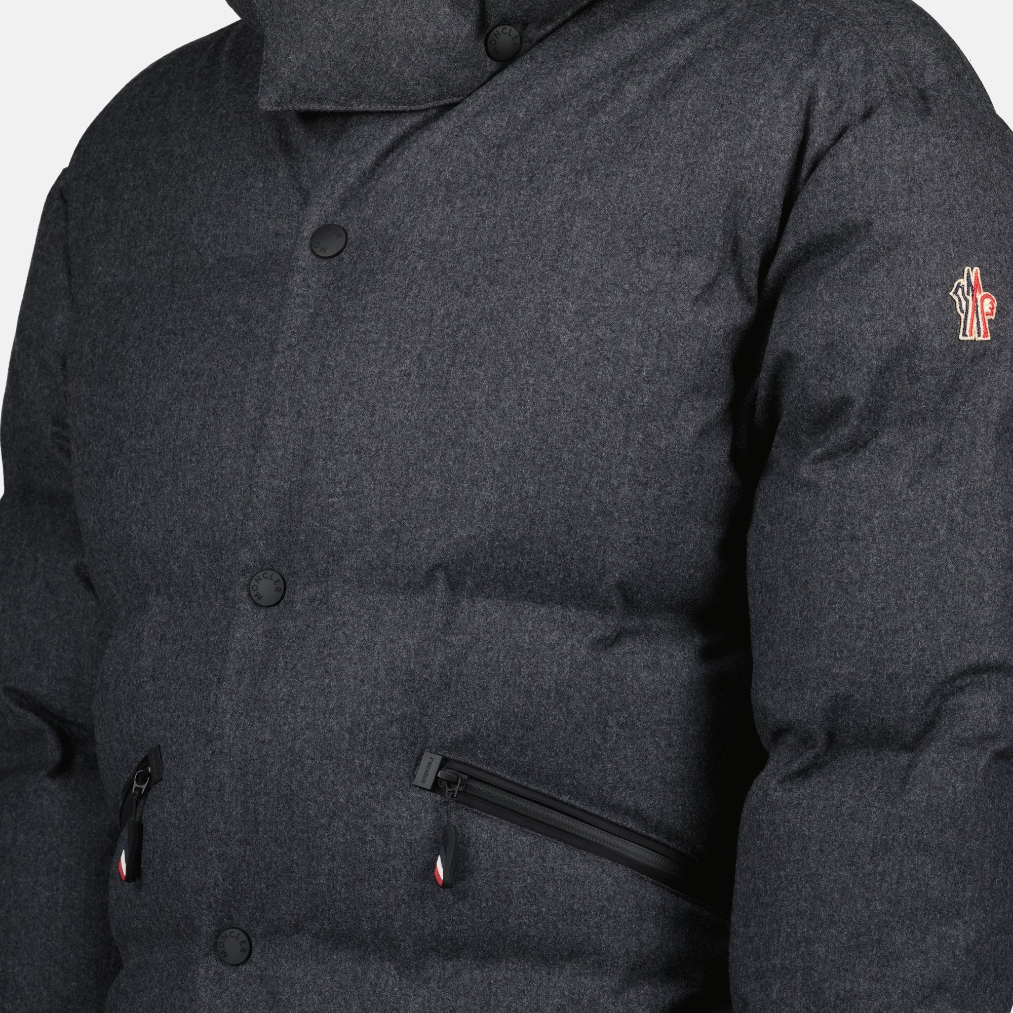 Image of Wool Down Jacket with Tricolor Details by Moncler Grenoble for Men - Season Autumn-Winter 2024 - Detail View 5