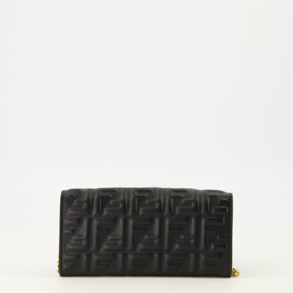 Fendi wallet, chain wallet, embossed leather wallet, designer accessories, elegant wallet