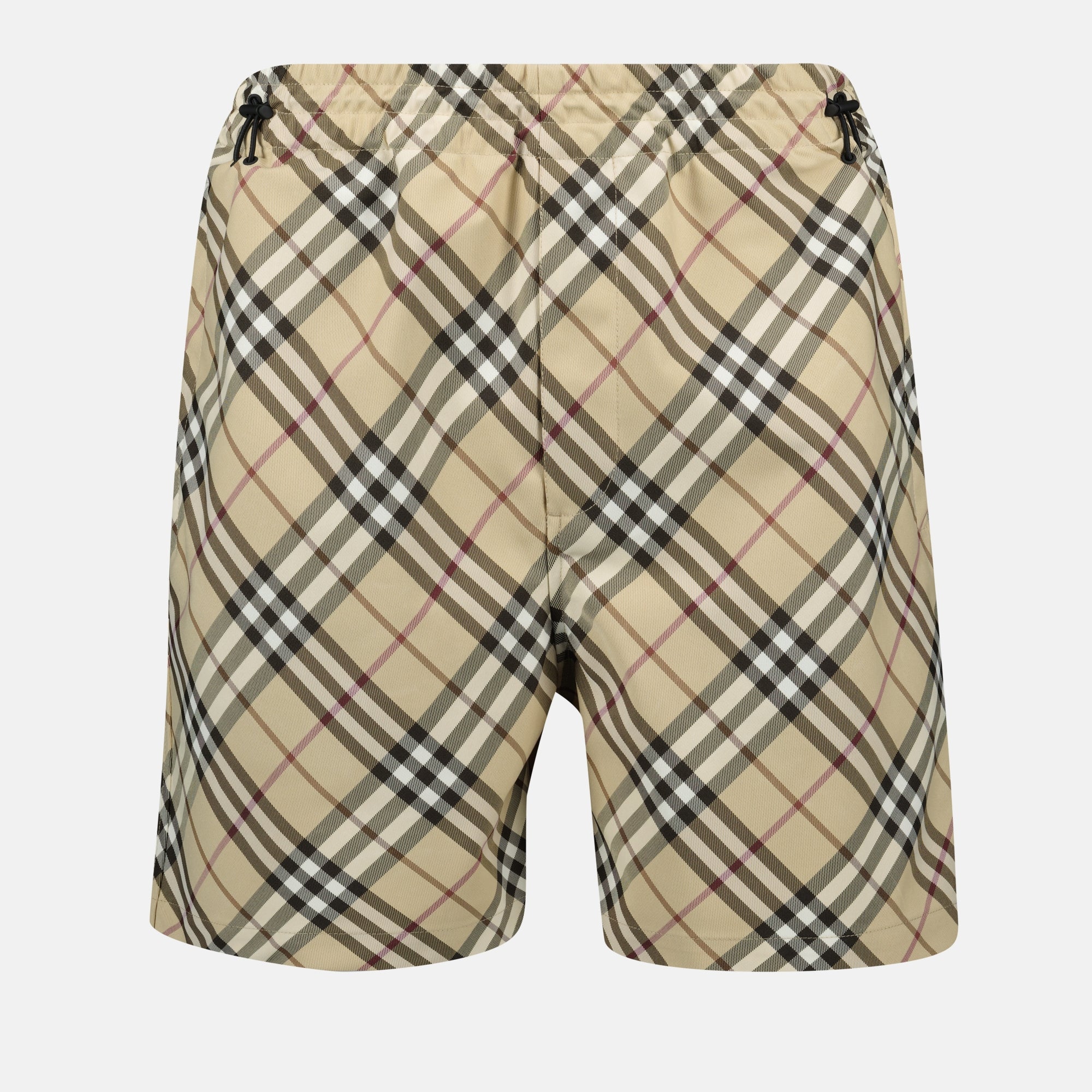 beige checked shorts, Burberry shorts, men's shorts, vintage check shorts, polyester shorts