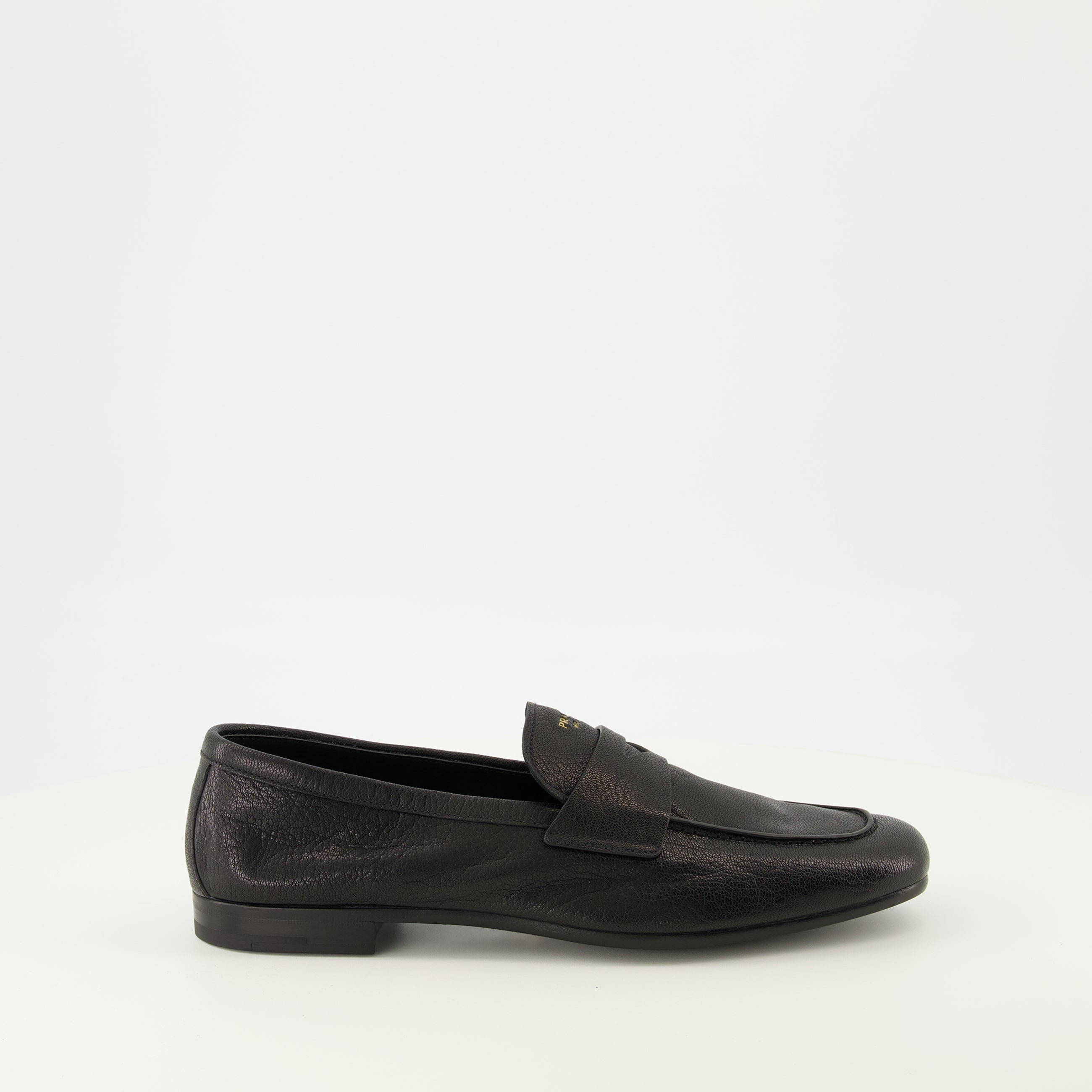 Prada moccasins, black leather shoes, designer footwear, luxury shoes, goat leather moccasins