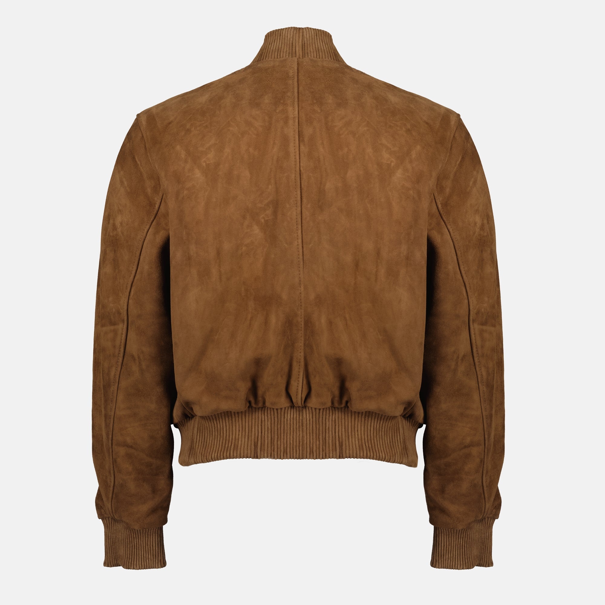 brown suede bomber jacket, AMI Paris, autumn-winter fashion, stylish outerwear, versatile jacket
