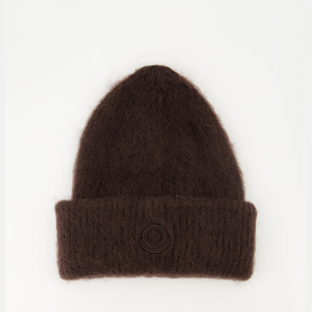 Moncler beanie, mohair blend hat, brown wool hat, winter accessories, luxury headwear
