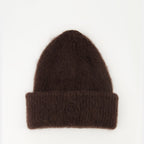 Moncler beanie, mohair blend hat, brown wool hat, winter accessories, luxury headwear
