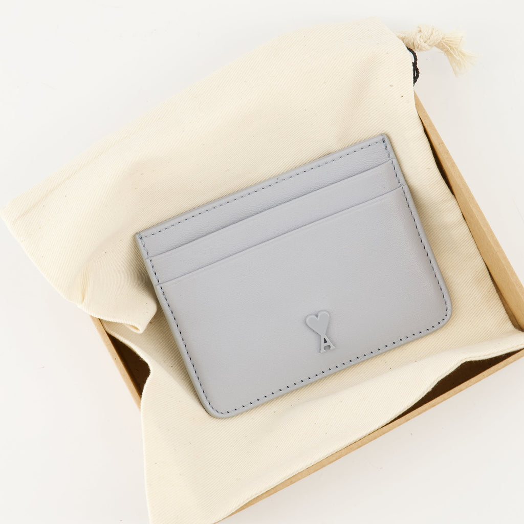 Ami Paris cardholder, light blue cardholder, smooth leather accessory, Ami de Coeur collection, unisex cardholder