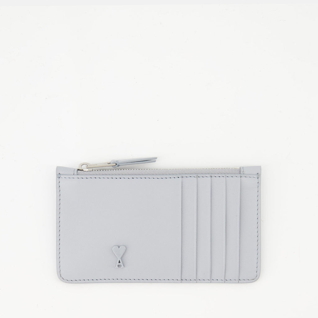 Ami Paris card holder, zipped card case, sky blue leather accessories, unisex card holder, designer leather goods