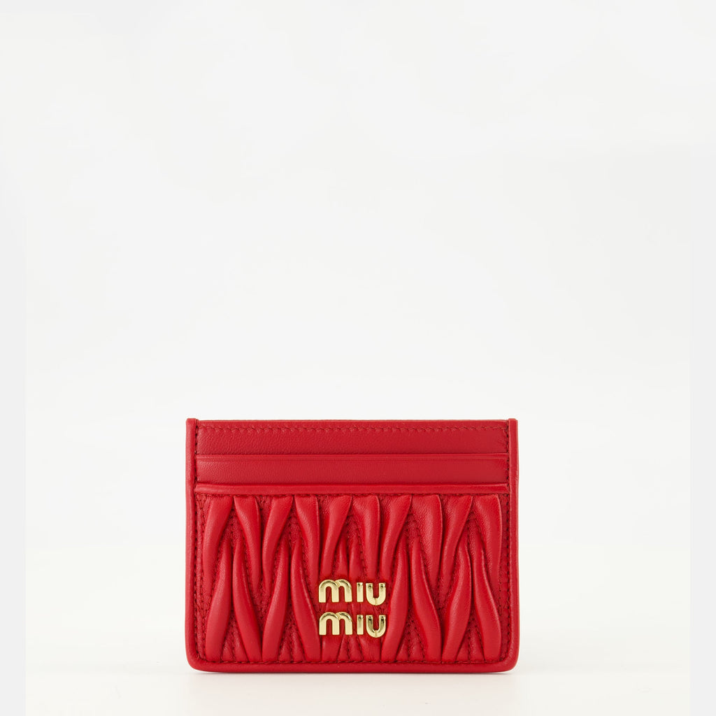 quilted leather card holder, Miu Miu accessories, red leather wallet, spring summer 2026, luxury leather goods