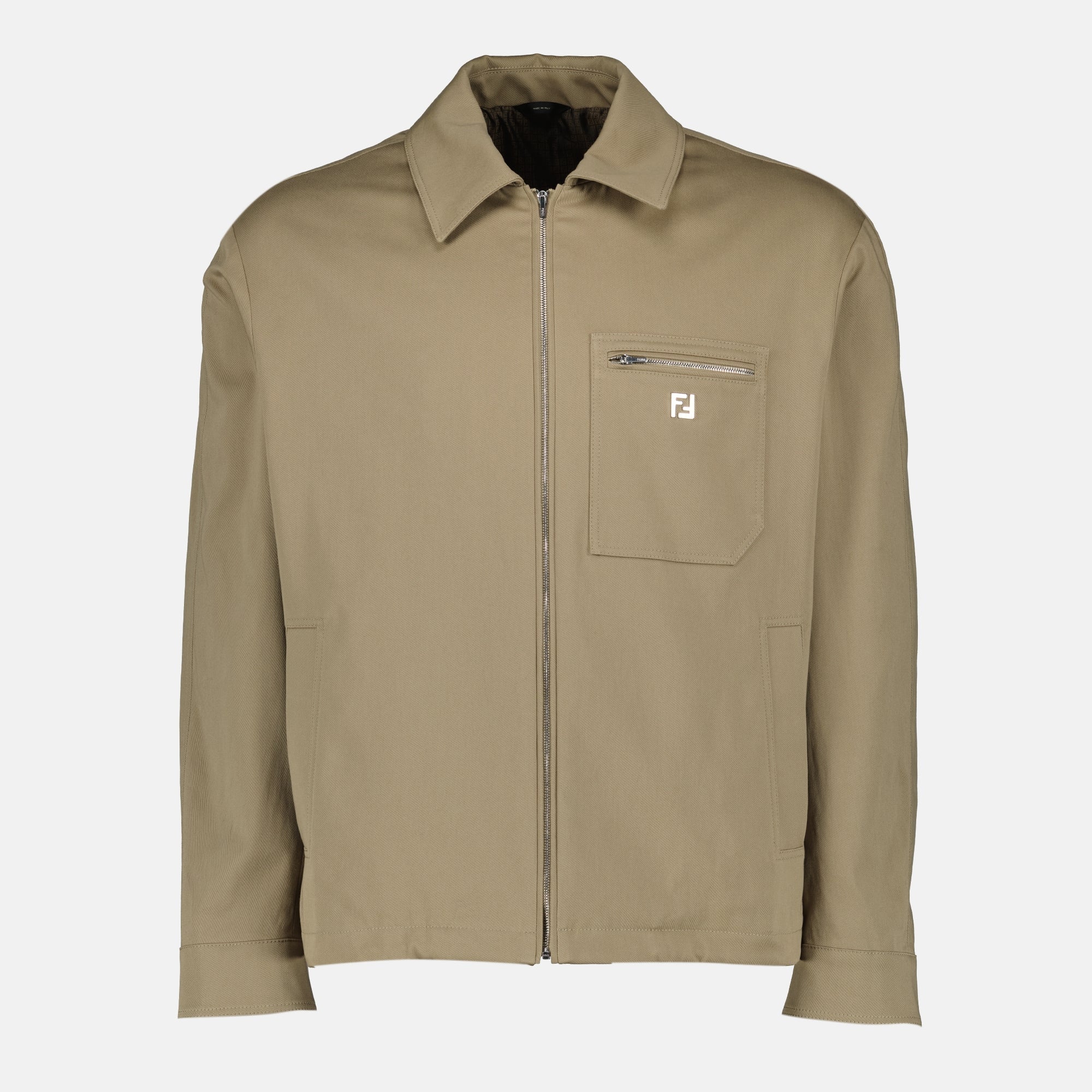 Fendi jacket, beige cotton jacket, men's outerwear, autumn winter fashion, refined details