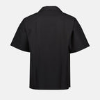 black short sleeve shirt, oversize fit, triangle logo, cotton nylon blend, Prada Spring-Summer 2025