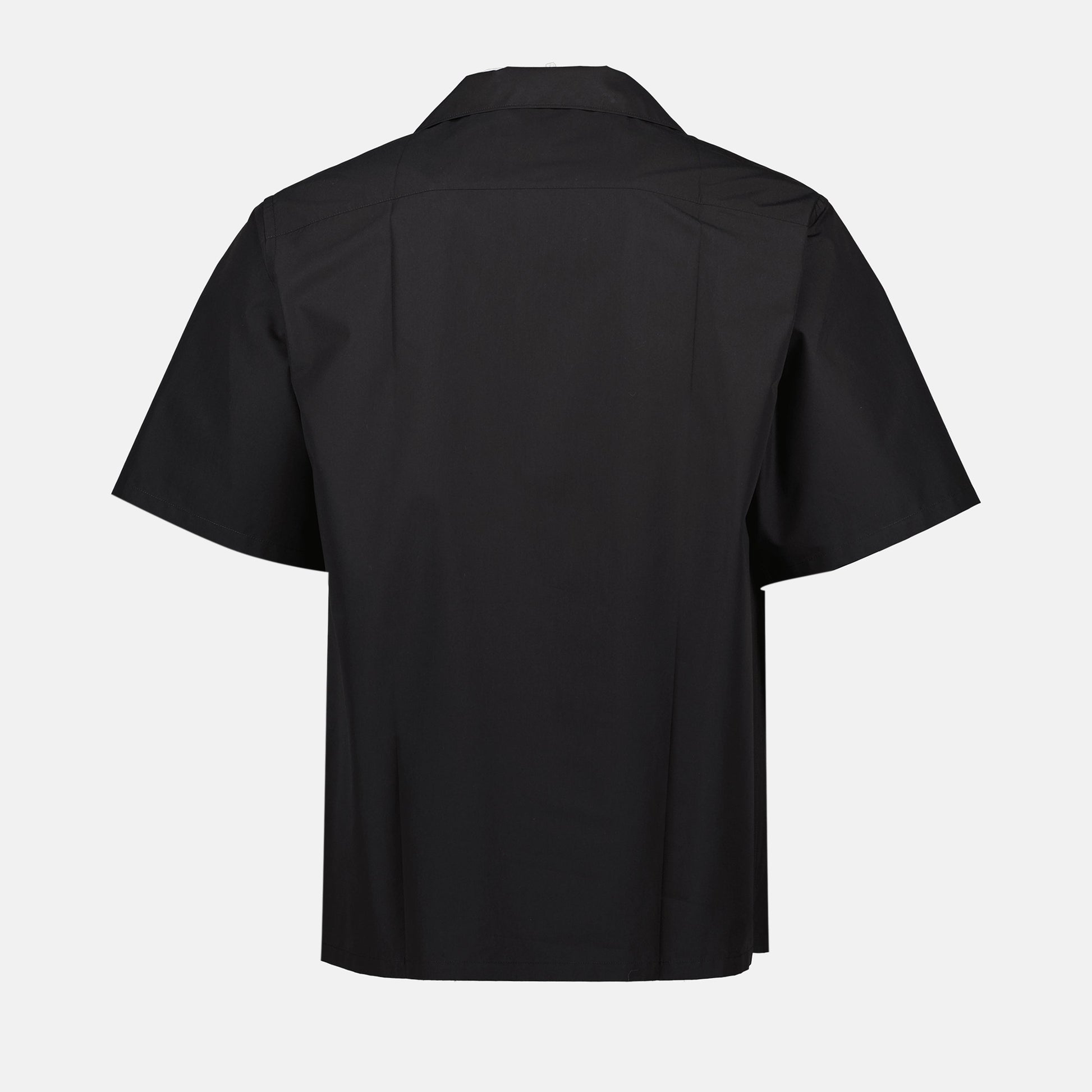 black short sleeve shirt, oversize fit, triangle logo, cotton nylon blend, Prada Spring-Summer 2025