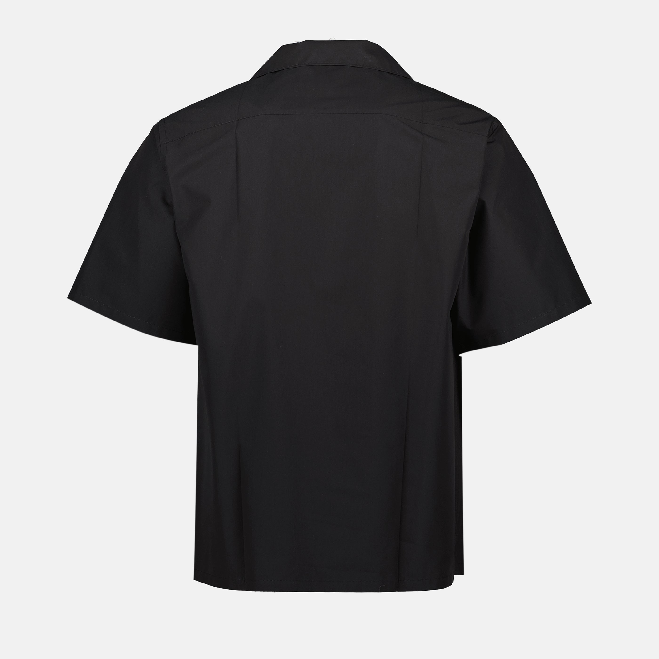black short sleeve shirt, oversize fit, triangle logo, cotton nylon blend, Prada Spring-Summer 2025