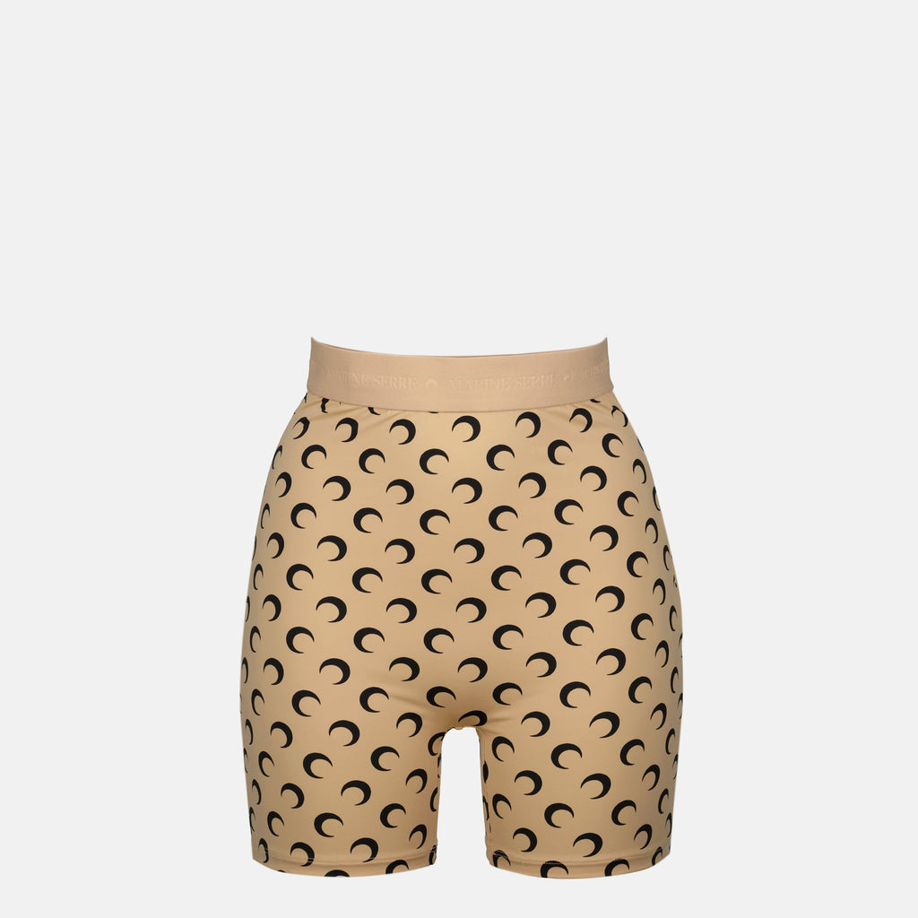 Marine Serre shorts, cyclist shorts, moon print shorts, beige cycling shorts, high waist shorts