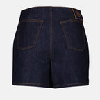 two-tone denim shorts, color block design, Fendi Autumn-Winter 2024, embroidered logo, chic denim shorts