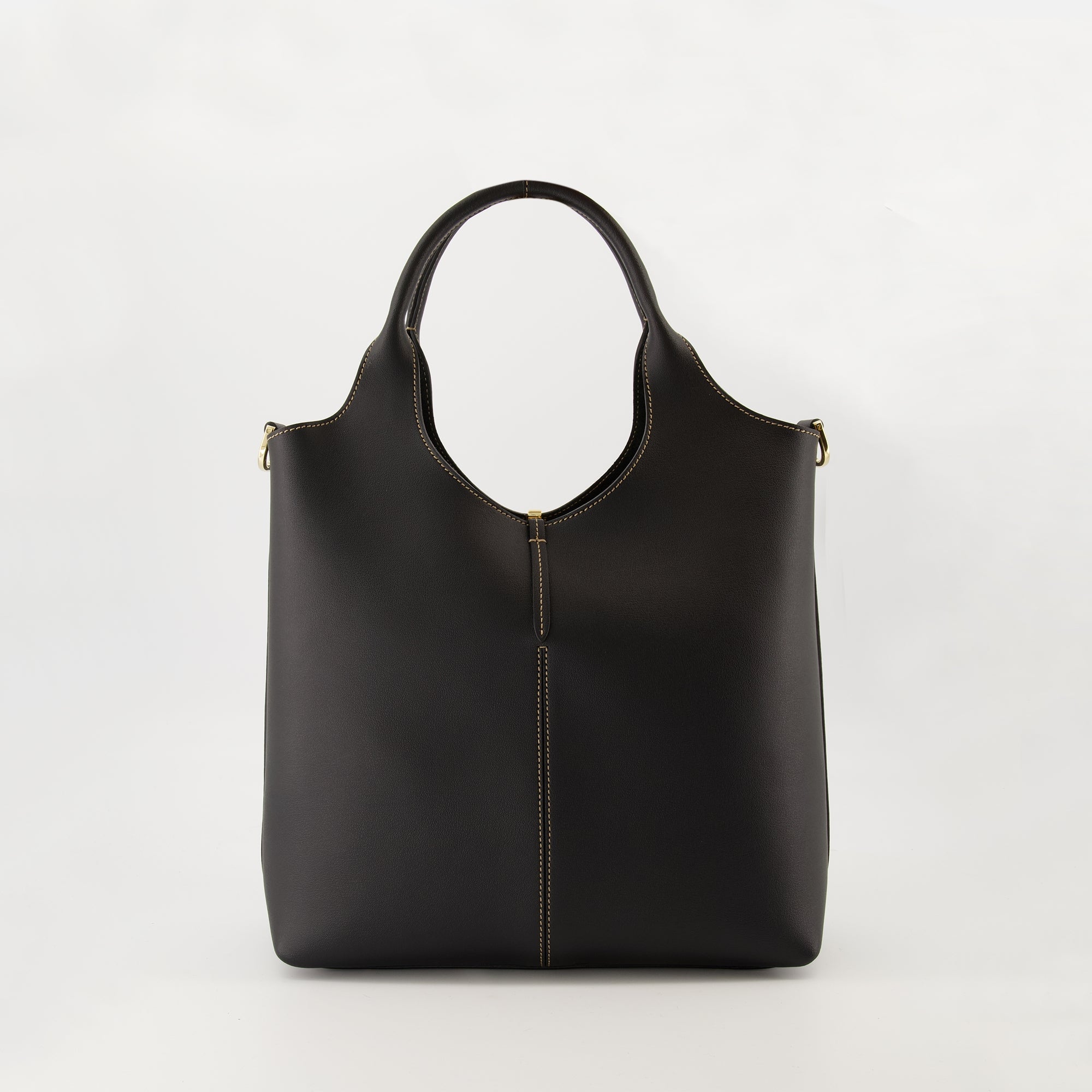 Tod's Shopping Tote, black calf leather bag, adjustable shoulder strap, engraved logo tote, Autumn-Winter 2025 collection