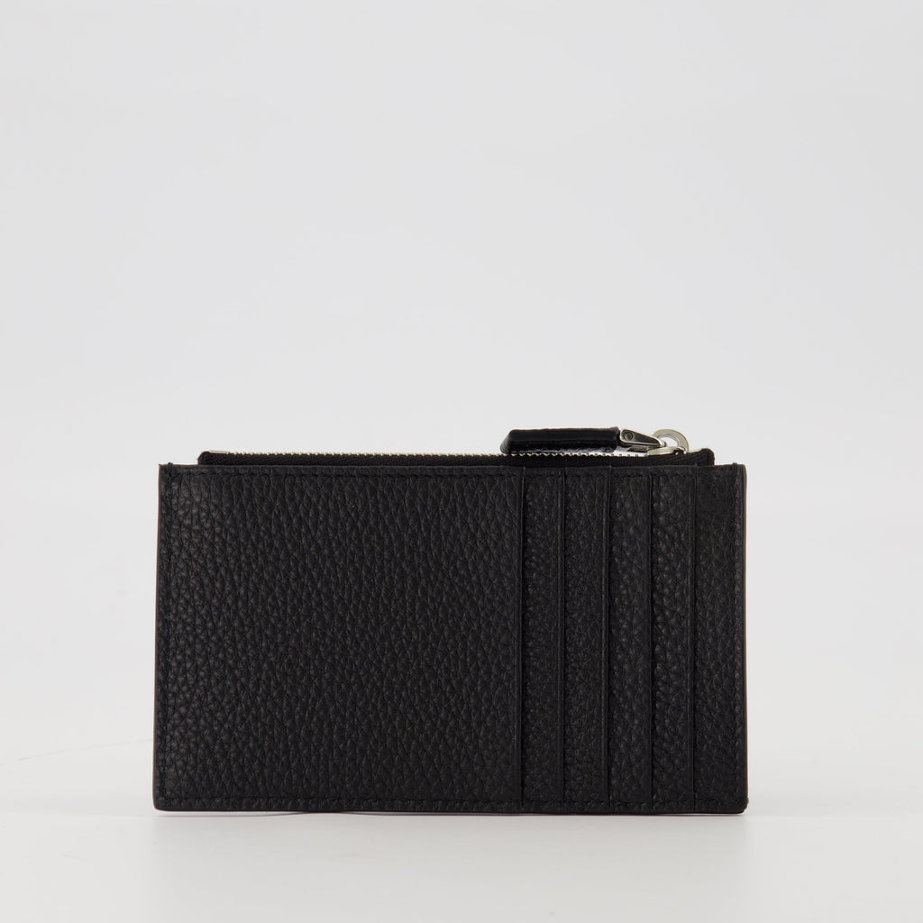 Prada card holder, black leather accessory, grained calf leather, zippered wallet, men's accessories