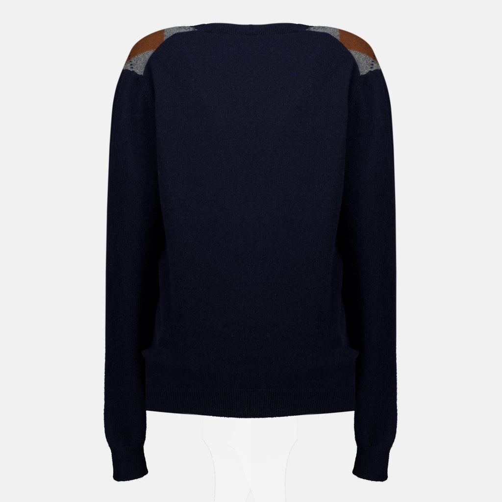 Navy Wool Check-Front Cardigan