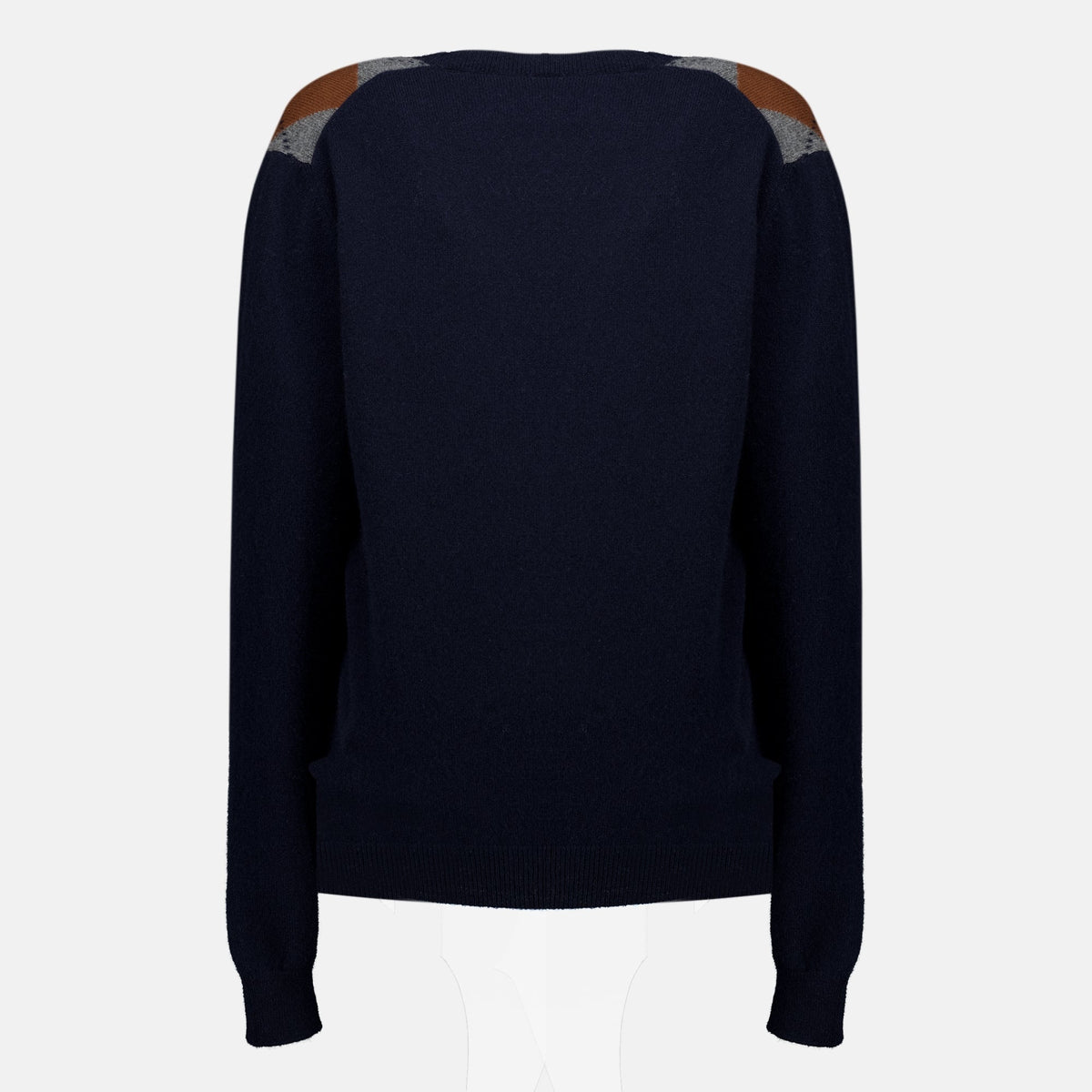 Navy Wool Check-Front Cardigan