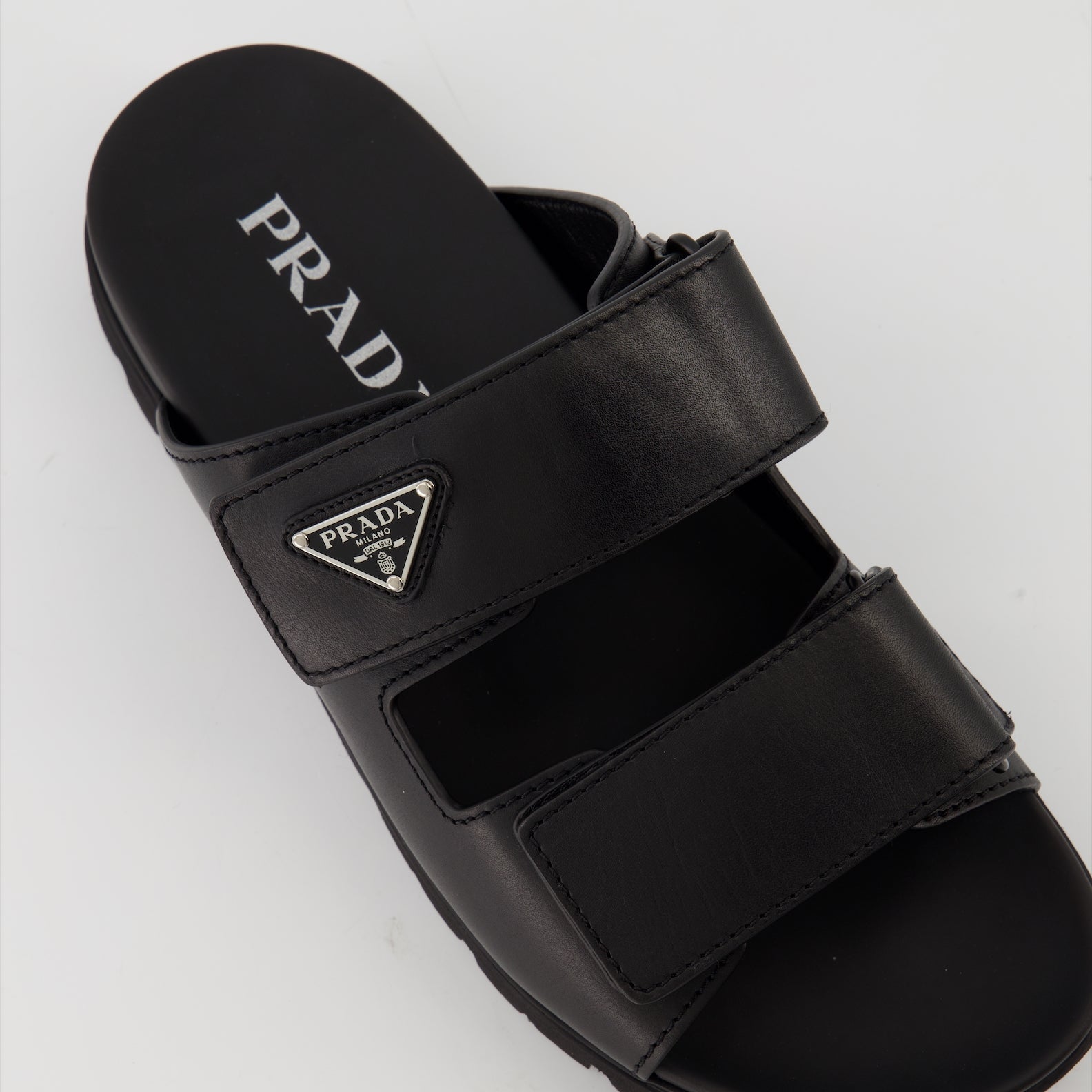 Prada sandals, black leather sandals, luxury footwear, designer sandals, Spring-Summer 2024 collection