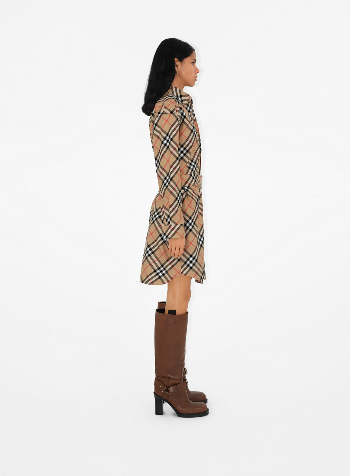 Burberry, plaid shirt dress, beige dress, luxury fashion, timeless elegance