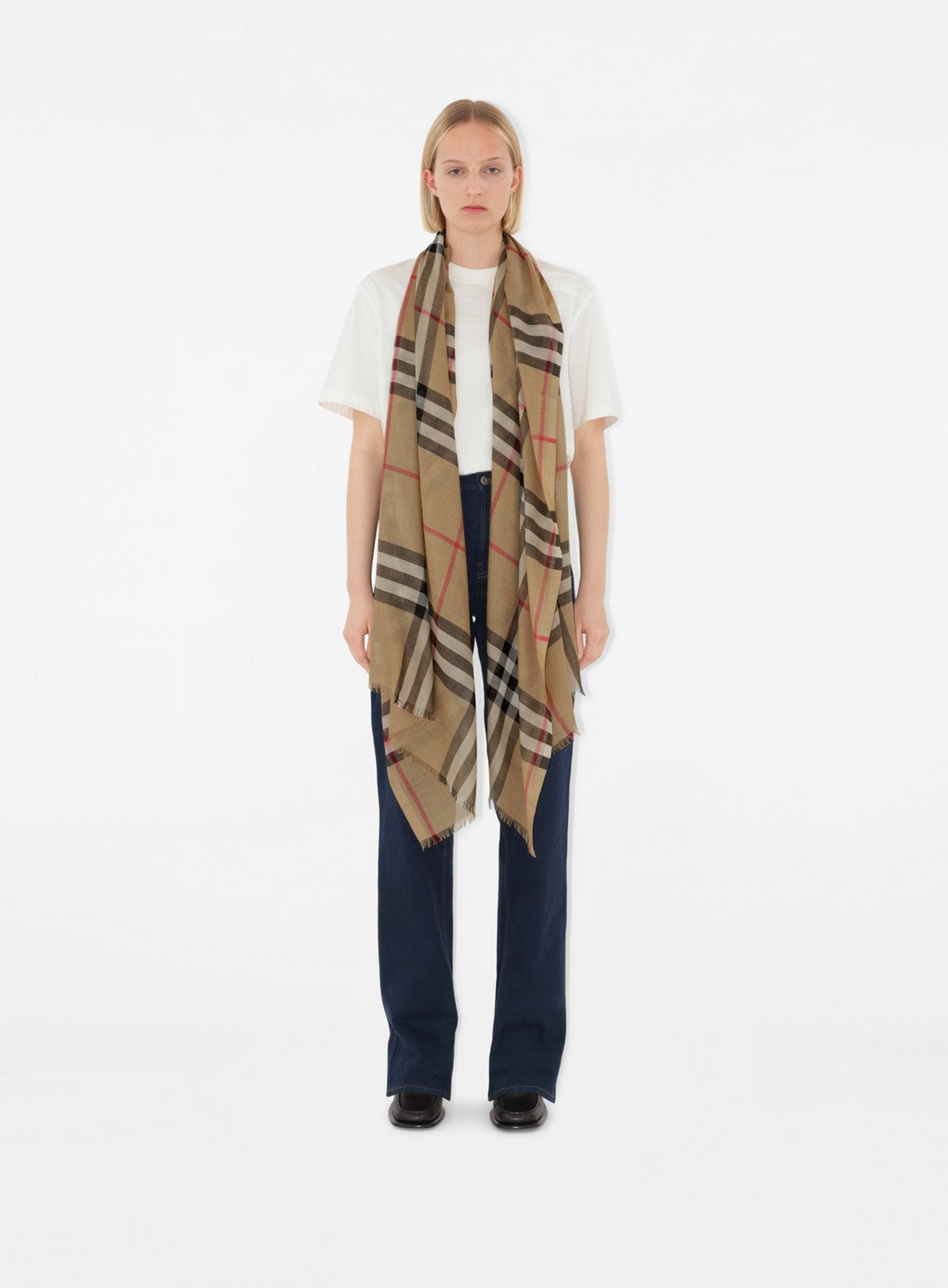 Burberry shawl, beige checkered shawl, luxury fashion accessory, high-end shawl, elegant checkered wrap