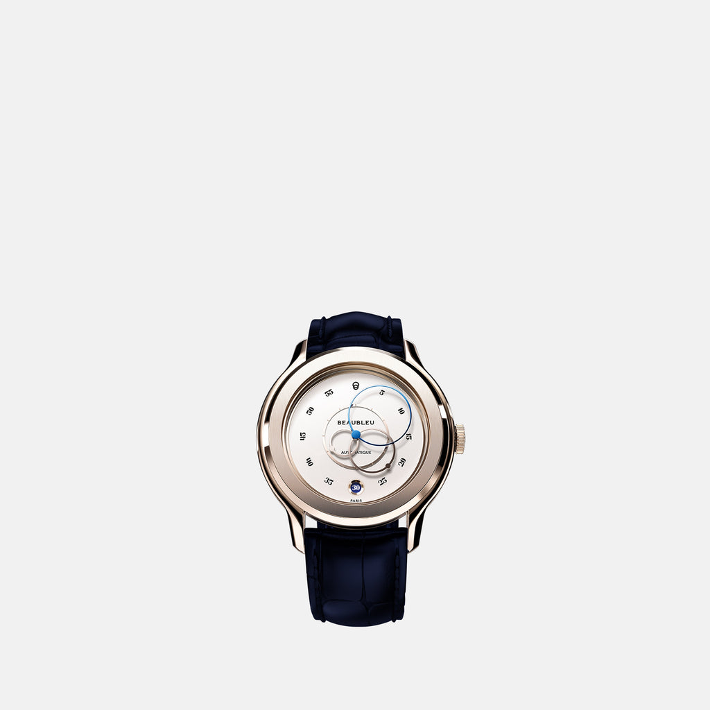 Ecce Lys watch, Beaubleu timepiece, Navy blue leather watch, Unisex watch, Stainless steel watch