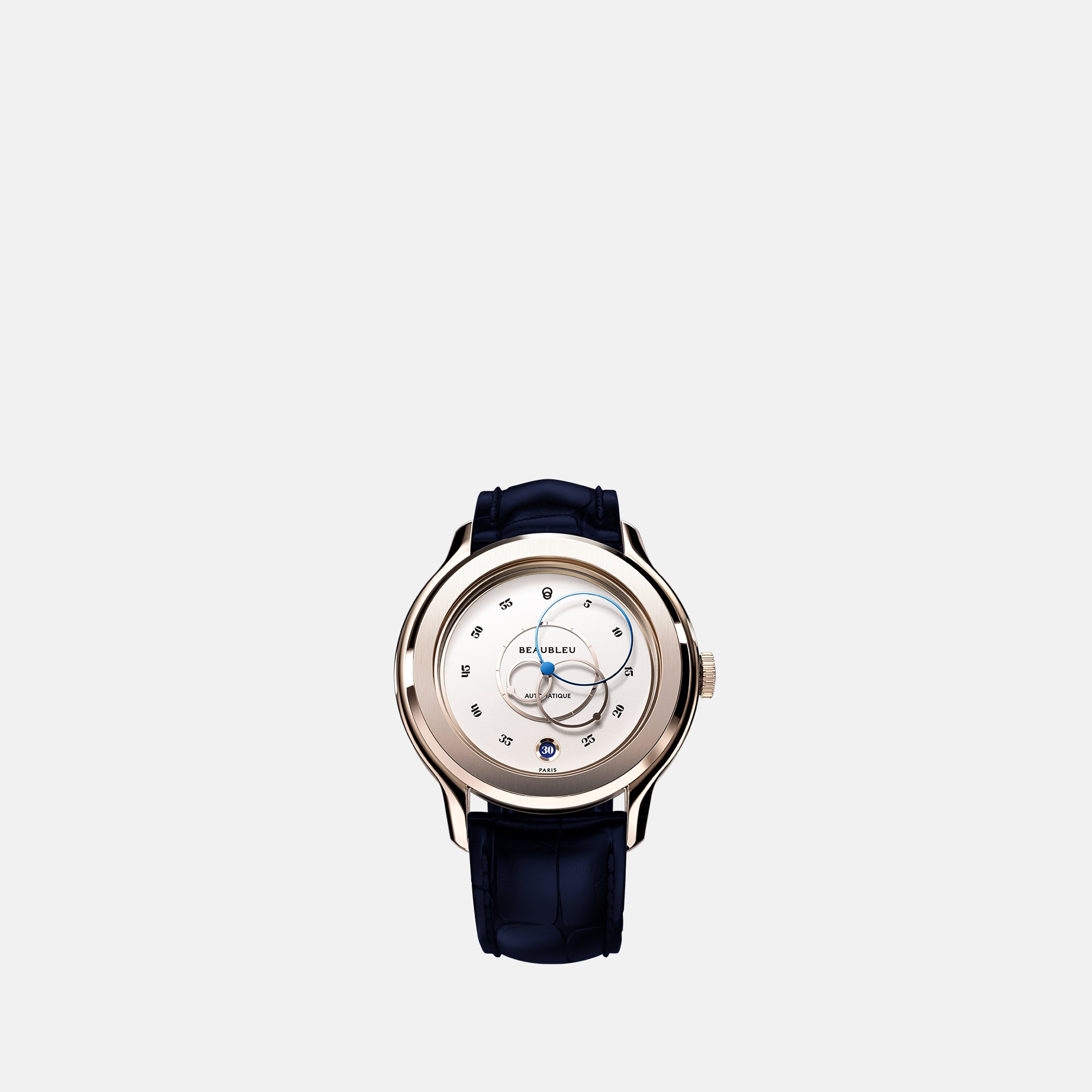 Ecce Lys watch, Beaubleu timepiece, Navy blue leather watch, Unisex watch, Stainless steel watch
