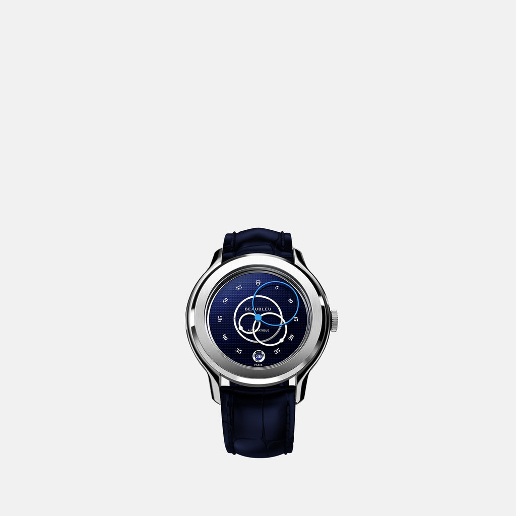 Ecce Smalt watch, Beaubleu timepiece, blue leather watch, stainless steel wristwatch, adjustable luxury watch