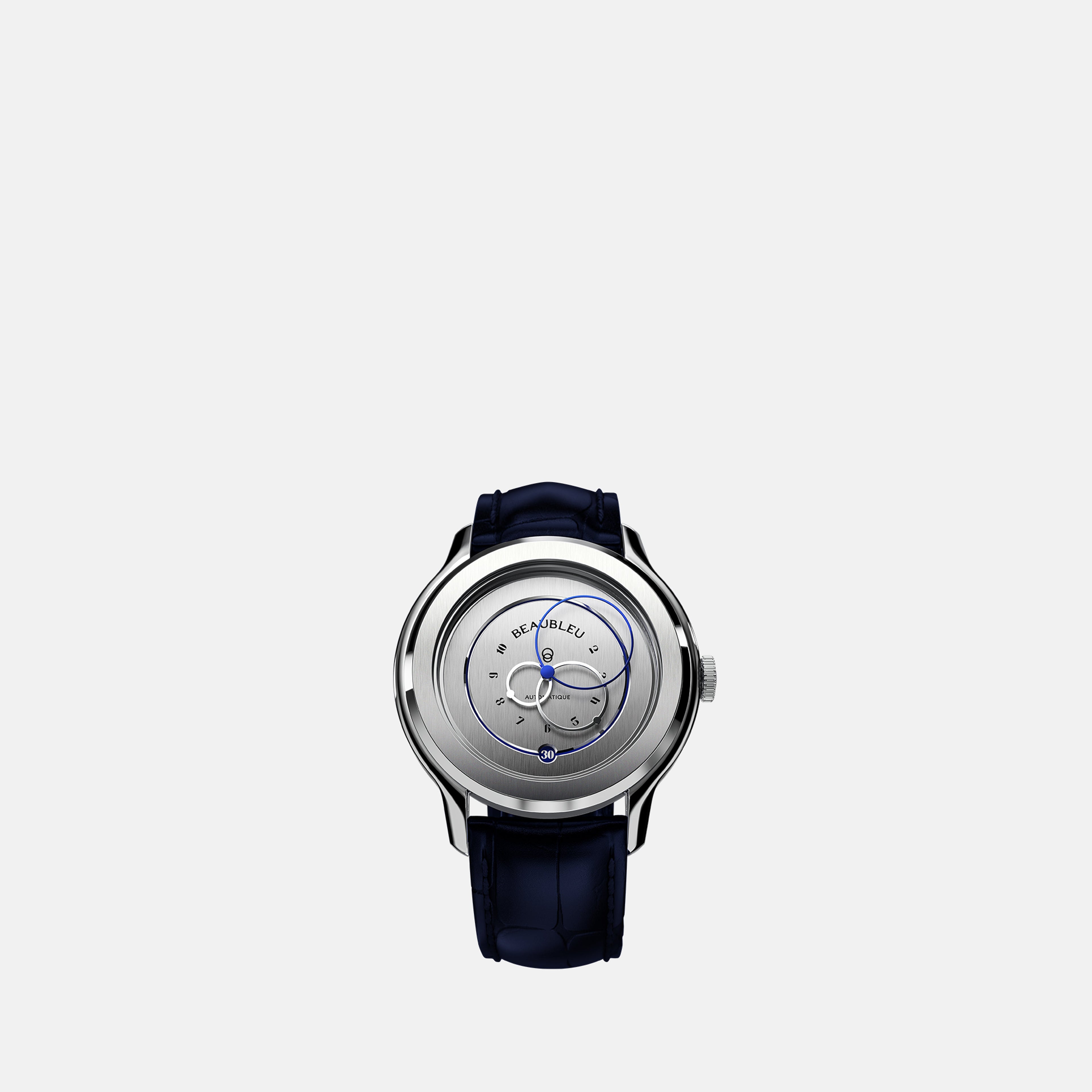 Beaubleu watch, navy blue leather watch, unisex wristwatch, 316L stainless steel watch, adjustable size watch